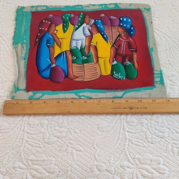 Vintage Wilner Haitian Island Market Oil Painting On Canvas From 1970s, Signed
